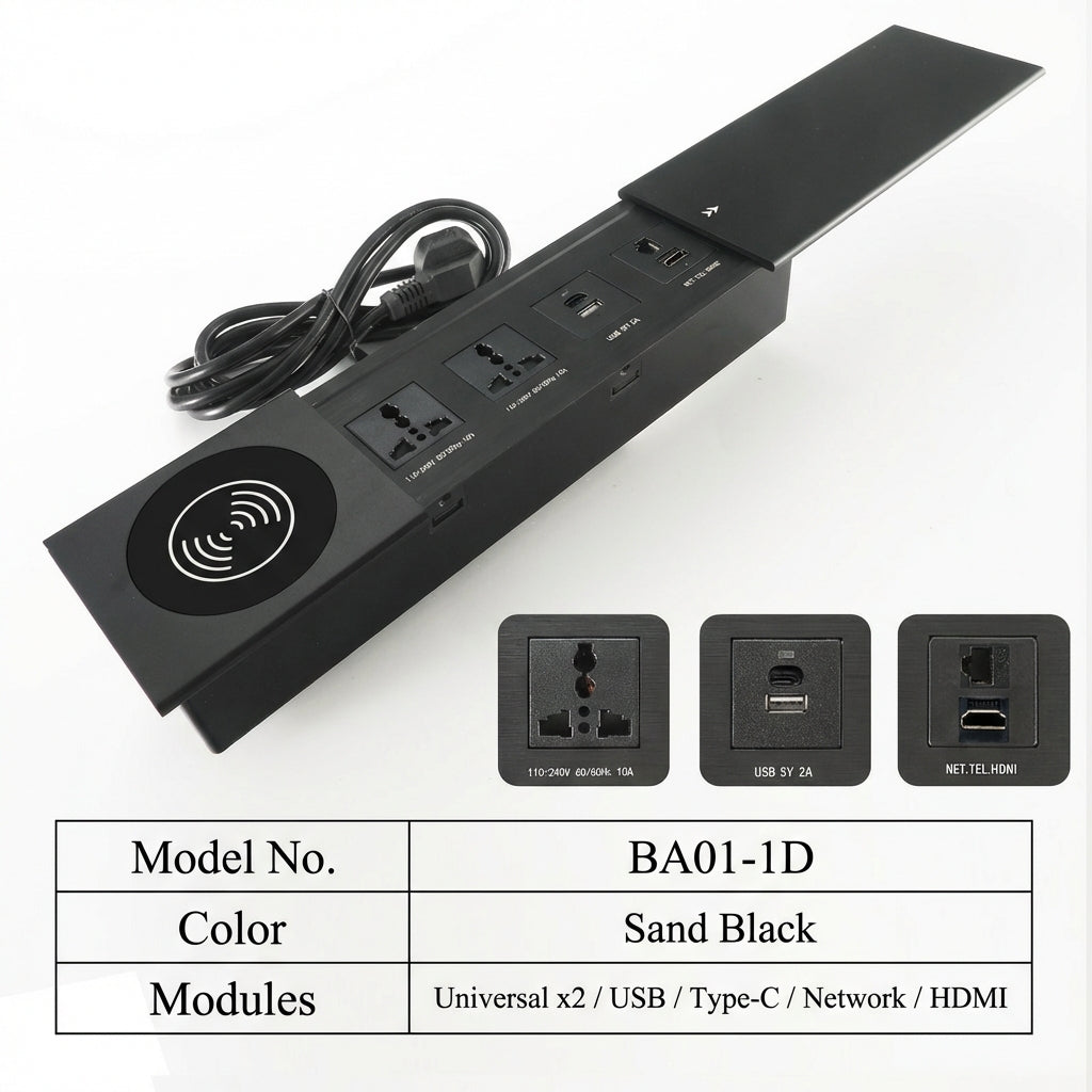 Sliding Desk Power Strip with Wireless Charger