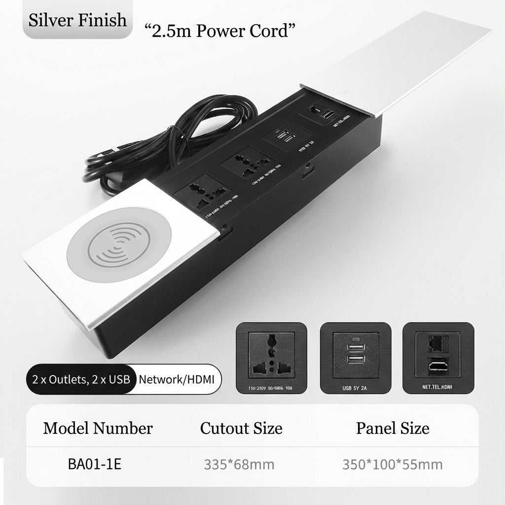 Sliding Desk Power Strip with Wireless Charger