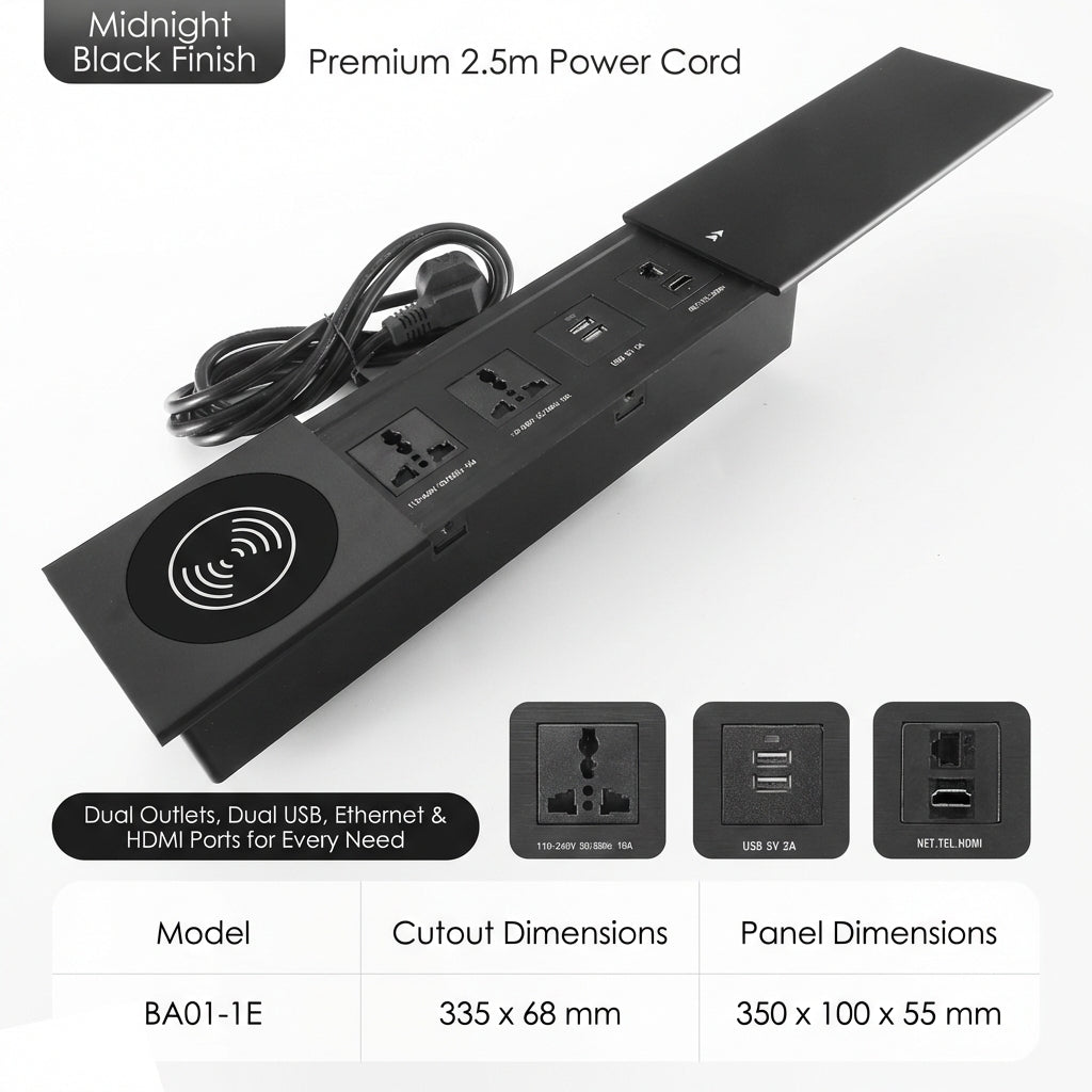 Sliding Desk Power Strip with Wireless Charger
