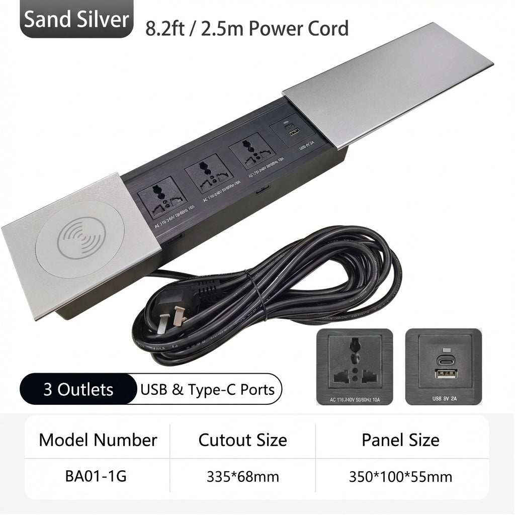 Sliding Desk Power Strip with Wireless Charger