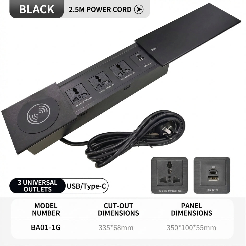 Sliding Desk Power Strip with Wireless Charger