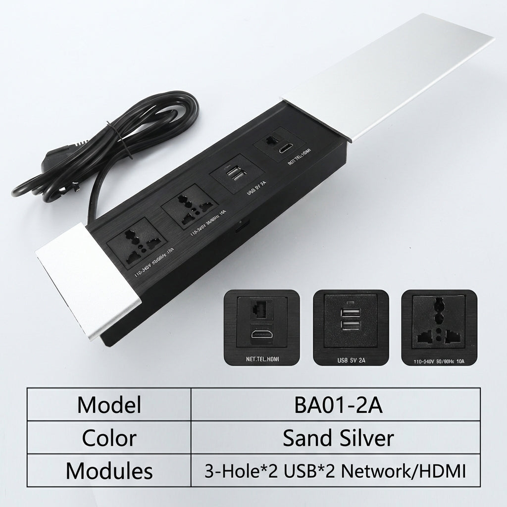 Sliding Desk Power Strip with Wireless Charger