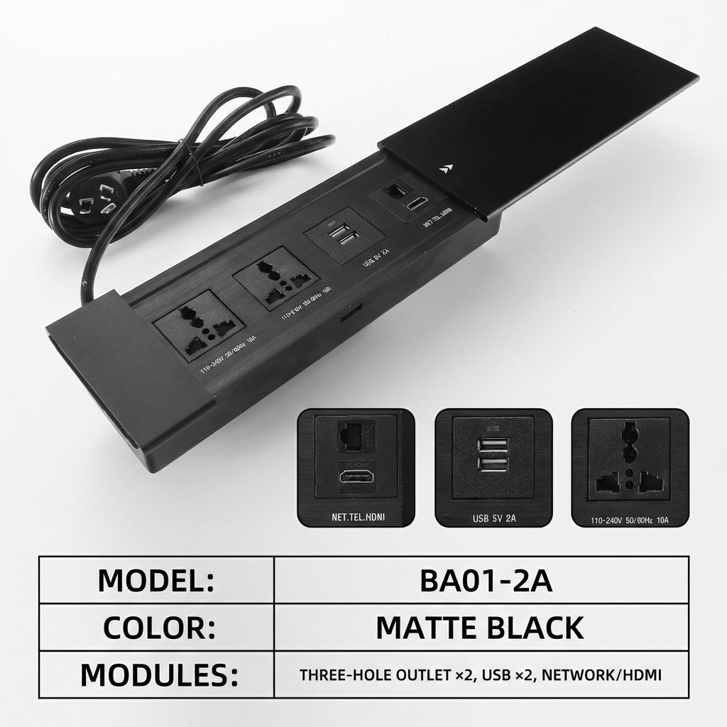 Sliding Desk Power Strip with Wireless Charger