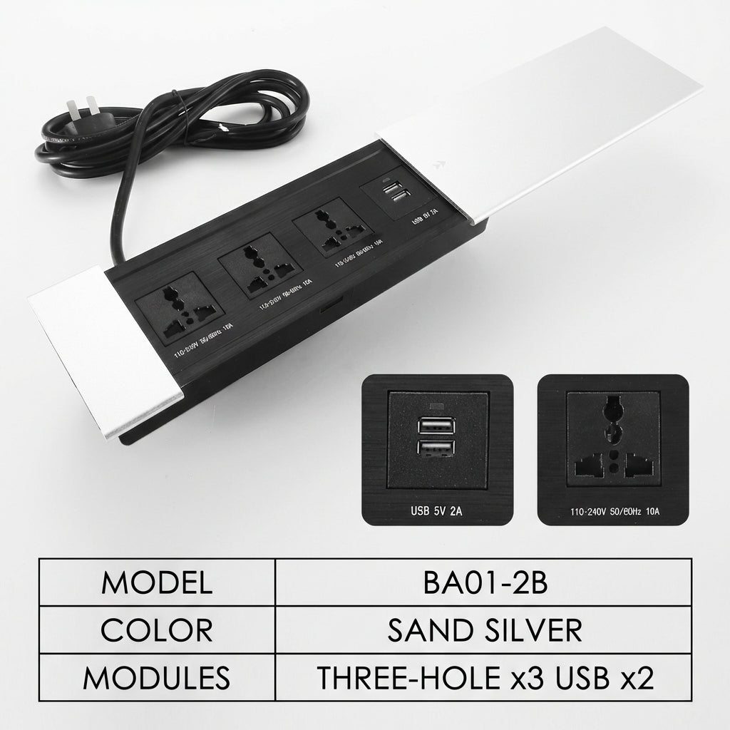 Sliding Desk Power Strip with Wireless Charger