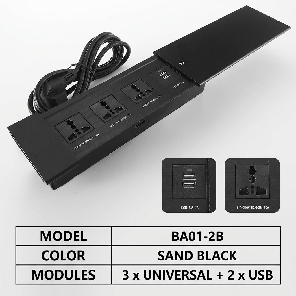 Sliding Desk Power Strip with Wireless Charger