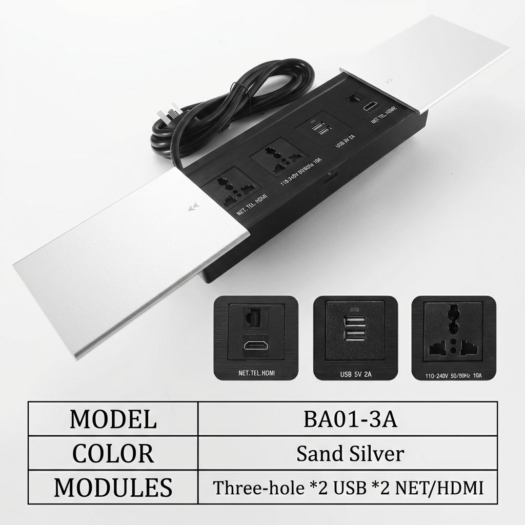 Sliding Desk Power Strip with Wireless Charger