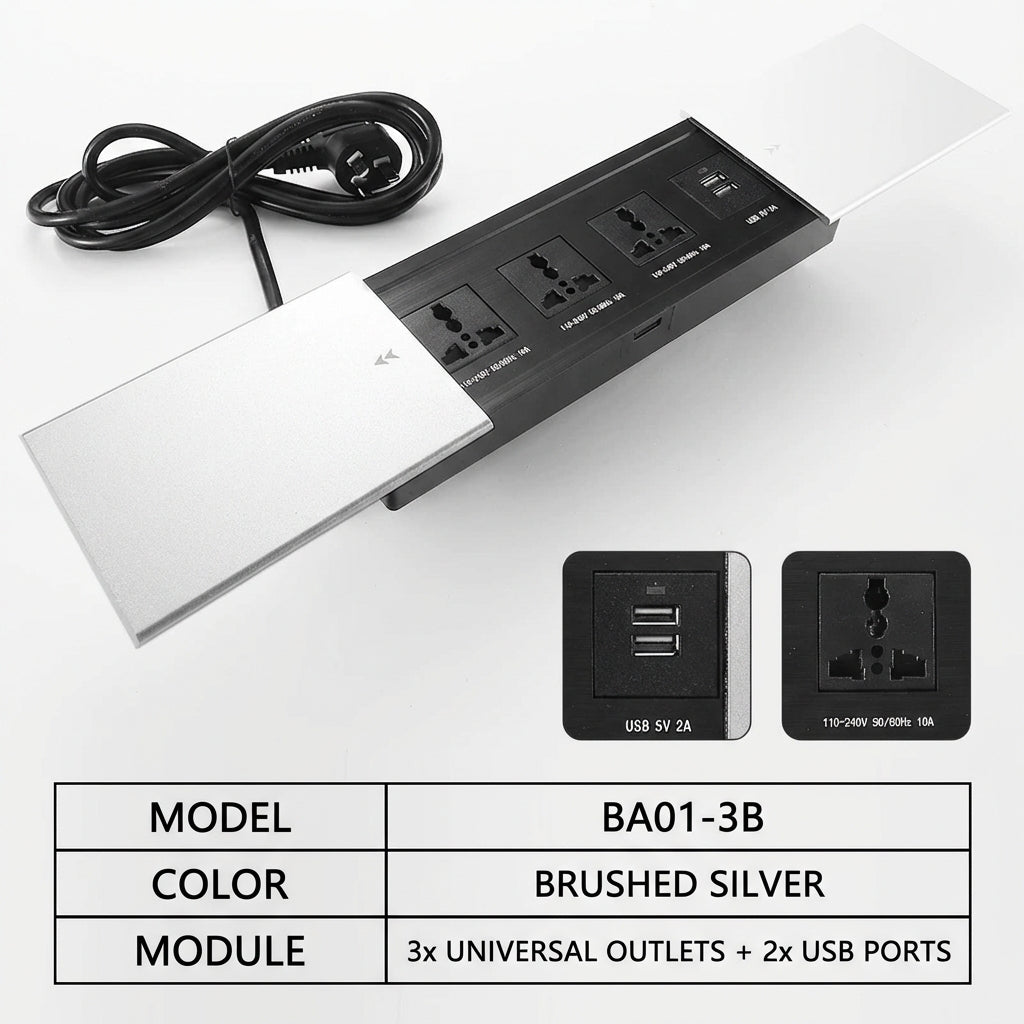Sliding Desk Power Strip with Wireless Charger
