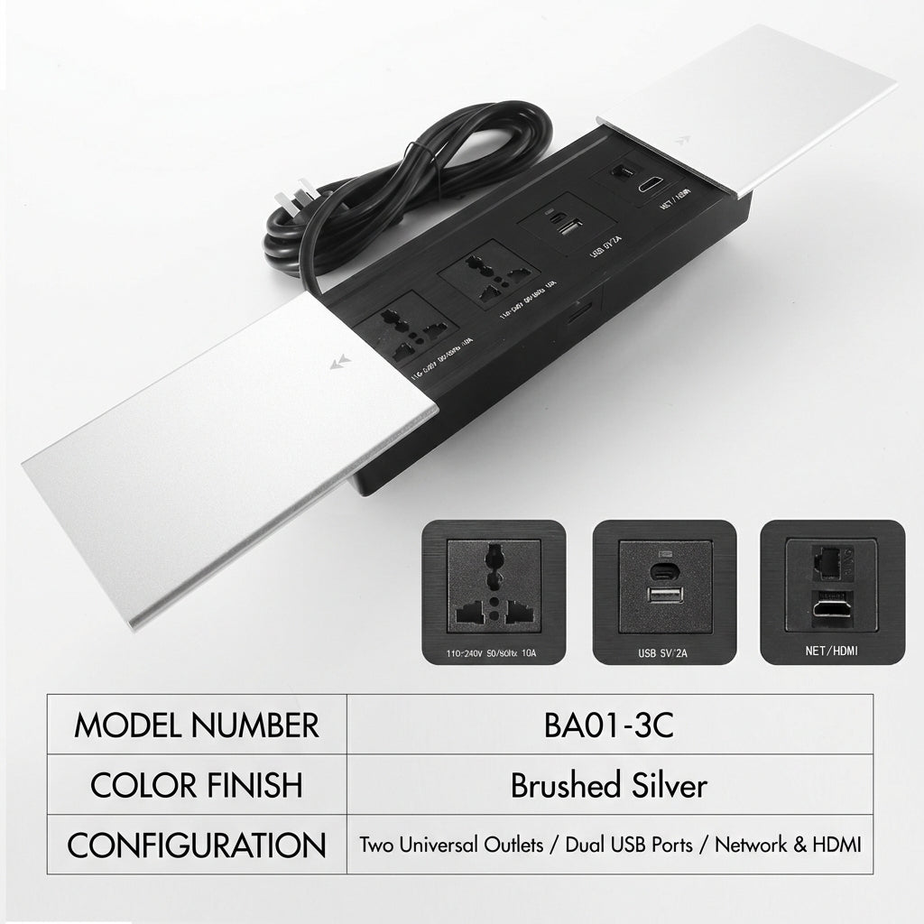 Sliding Desk Power Strip with Wireless Charger