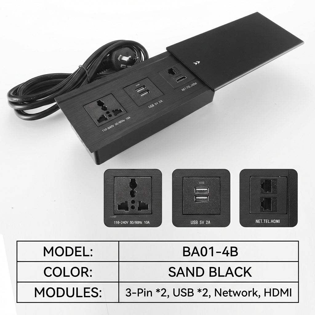 Sliding Desk Power Strip with Wireless Charger