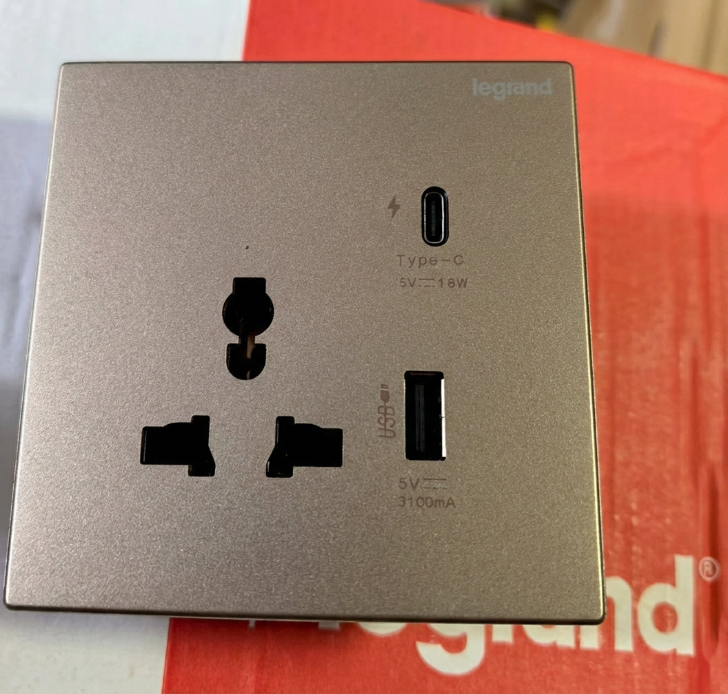 Legrand Rose Gold 13A Switched Wall Socket with USB