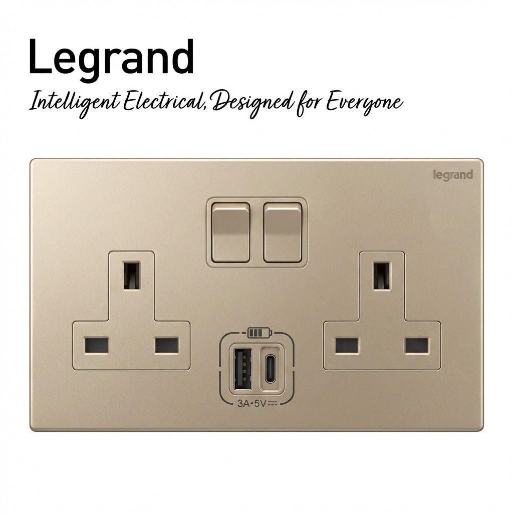 Legrand Rose Gold 13A Switched Wall Socket with USB