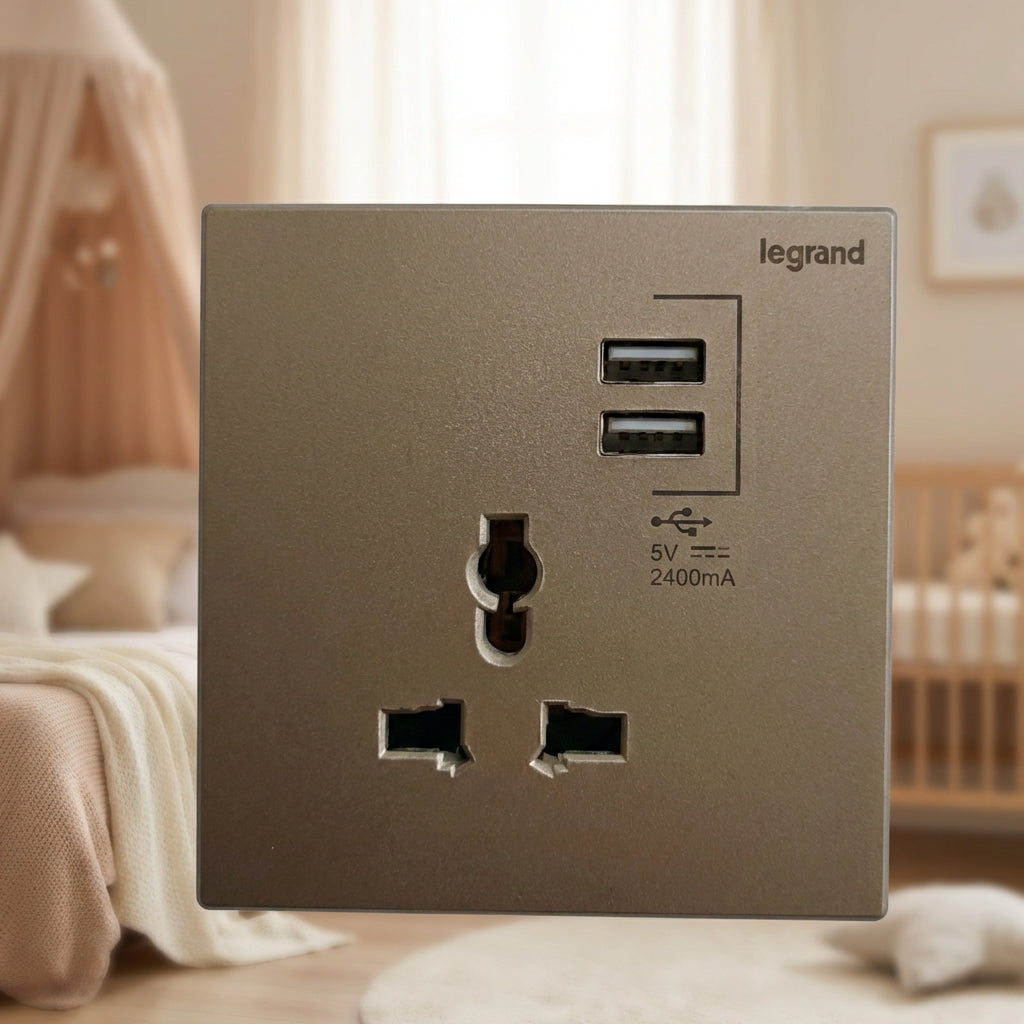 Legrand Rose Gold 13A Switched Wall Socket with USB